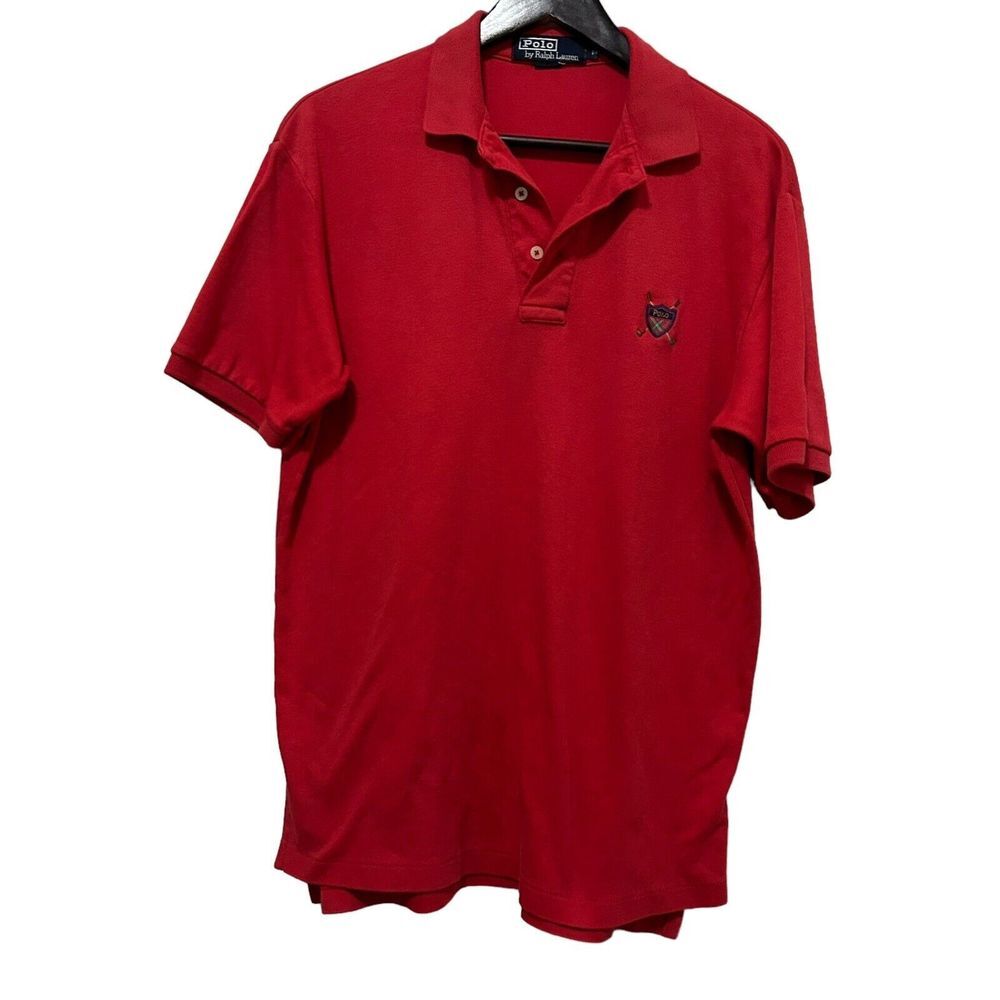 Ralph Lauren Polo Shirt Mens Medium Red Golf Plumes Pines Made In USA Adult